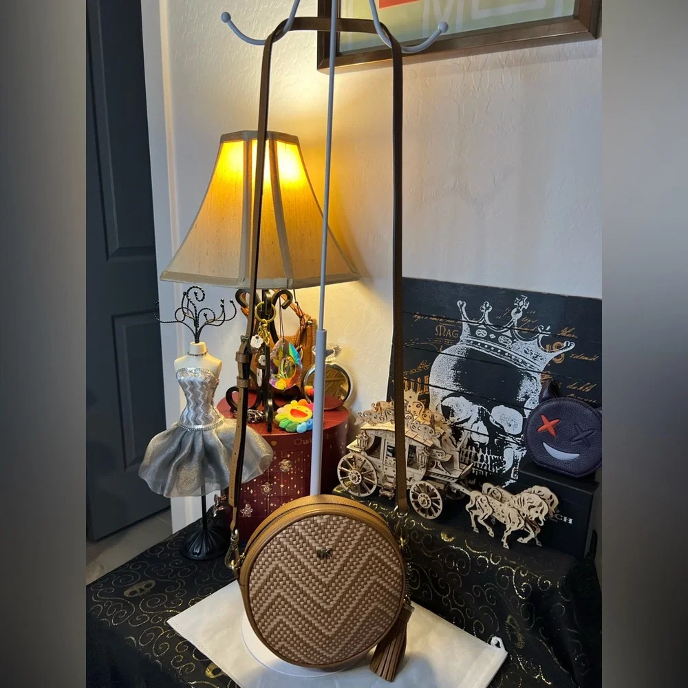 Michael Kors Tan & Cream Woven Pebble Leather Canteen Crossbody